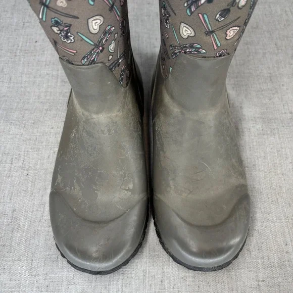 Bogs Boots Grey Pink Dragonfly Rain Boots Waterproof insulated Youth Size 6 - Picture 4 of 10